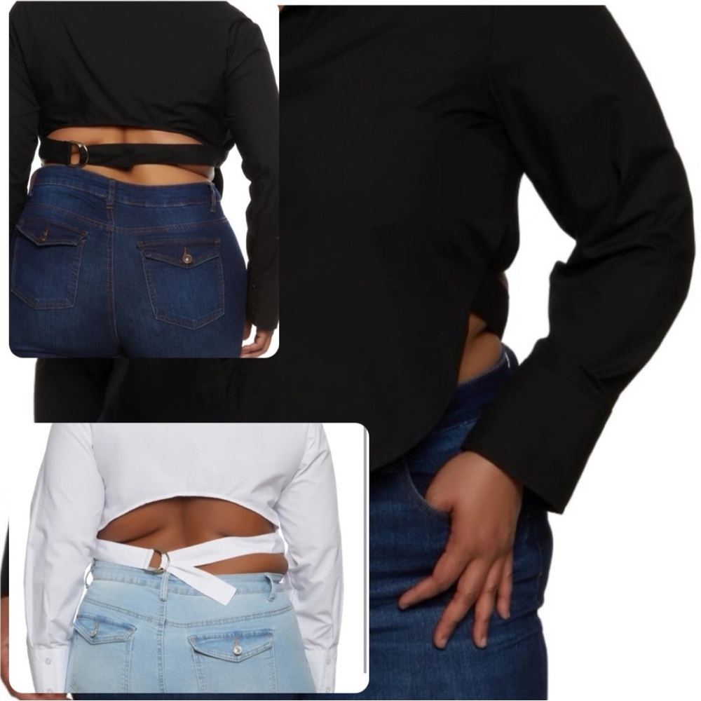 2 blouses..Plus Size Belted Open Back Button Front Shirt